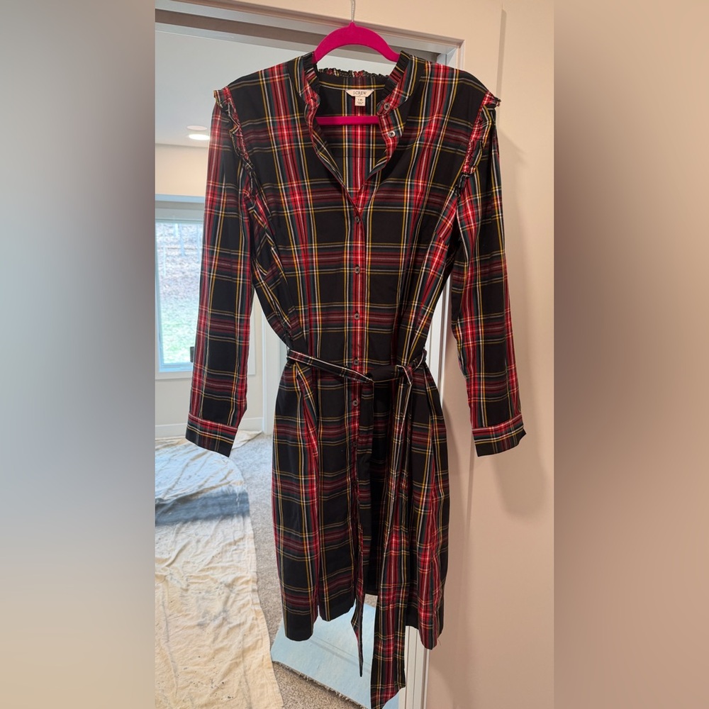J. Crew Black and Red Plaid Long Sleeve Dress